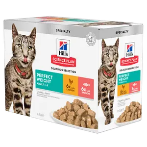  Hill's Science Plan Perfect Weight alimento húmedo para gatos adultos multipack con pollo y salmón - Bolsitas de 85g x 12 unidades 